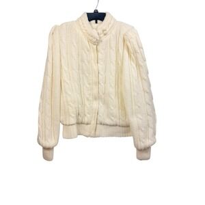 Vintage Ivory 80s Chill Chasers Cable Knit Zip Up Cardigan Sweater Size Small